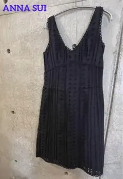 ✨ANNA SUI（アナスイ）総刺繍 Vネック ノースリーブ フレアワンピース✨