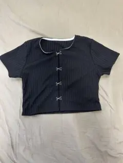リブ編み ブラック ショート丈 トップス M
