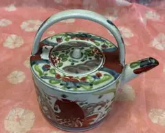手描き花に魚模様の陶器急須