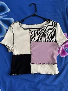 パッチワークリブ半袖Tシャツ