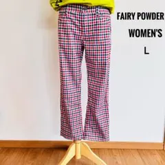 FAIRY POWDER レディース クロプッドパンツ チェック　刺繍ロゴ　L