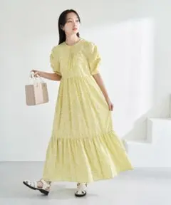 VIS♡雑誌掲載♡楽ちん綺麗イエロー フリル ロングワンピース FREEサイズ