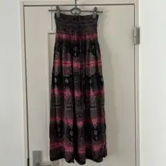 胸元シャーリングワンピース　 ロングスカート