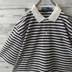 美品☆ポロバイラルフローレン 3色ボーダー 刺繍ロゴ ポロシャツ XL〜3L