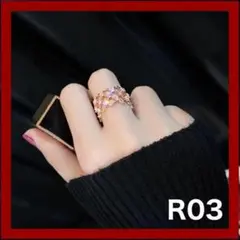 ラス2★R03 指輪 リング 韓国 ジルコニア 個性的 ピンクゴールド 秋冬