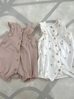 H&M フリルトリムロンパース2枚セット