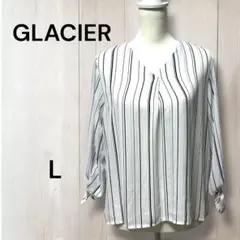 グラシア　シフォンシャツ　七分袖　ストライプ　Vネック　オフィスカジュアル　L