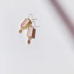 ローズクォーツ スクエア ピアス プレート