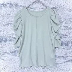 フリーズマート/リブカットソー パワーショルダー ギャザー 5分袖 華奢見え F
