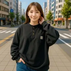 Carhartt ヘンリーネック ロンティー ロングTシャツ 黒 ブラック 古着