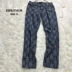 エスプリミュール ストレートデニムパンツ 花柄刺繍 ストレッチ 2077
