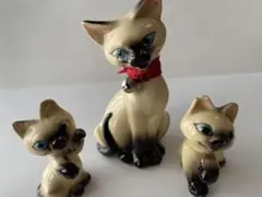 サイアミーズキャット 置物　親子猫　3体セット　インテリア　シャム猫