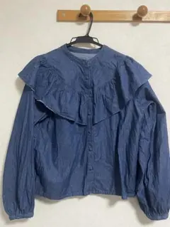 ems デニムフリル長袖シャツ