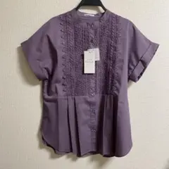 lusso 刺繍入りパープルシャツ SM