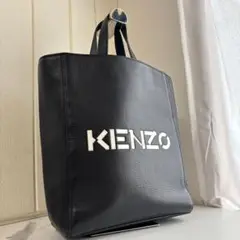 【美品】KENZO　ケンゾー　本革トートバッグ　デカロゴ　黒　高級　メンズ