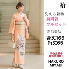 薄橙色 洗える着物 友禅 訪問着 フルセット 新品美品 b80 トールサイズ