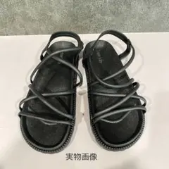 サンダル 24.0 ナローストラップ ブラック 厚底 おしゃれ フラット 韓国