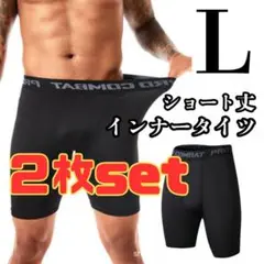 【L】2枚セット インナータイツ ショート丈 黒 メンズ スポーツ ストレッチ