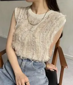 Thevon ニット セーターフリンジノースリニット