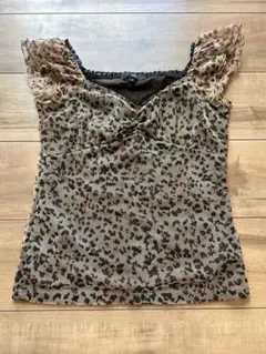 J&R ノースリーブヒョウ柄　Y2K メッシュ　size M