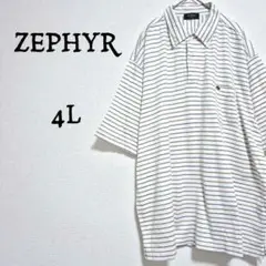 ゼファーダーバン【美品】4L メンズポロシャツ ストライプ 大きめサイズホワイト