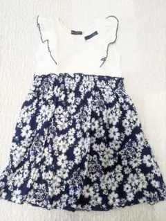 BeBe110サイズ フラワープリント ノースリーブワンピース