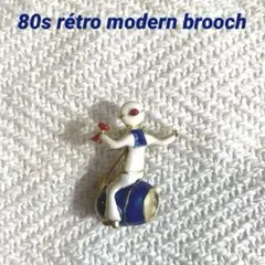 80s 金 エナメル白青 水兵 セーラー マリン ブローチ 小さなブローチ