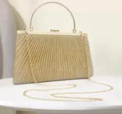 2wayパーティバッグ ハンドバッグ ゴールド　 がま口プリーツ 結婚式お呼ばれ