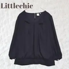 リトルシック ノーカラーブラウス オフィス プリーツ フリル 綺麗め