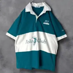 Polo Club ポロクラブ ラガーシャツ L相当 緑 白 ボーダー 古着