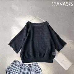552＊ジーナシス【F】ブラック 透かし編み ニット　半袖　五分袖　二の腕カバー
