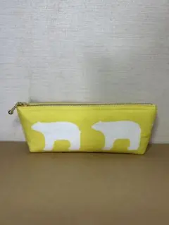 黄色地に白クマのメガネポーチ　ハンドメイド
