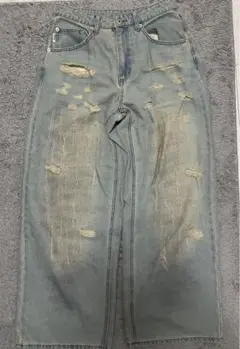 ダメージ加工 ワイドシルエット デニムパンツ (美品)