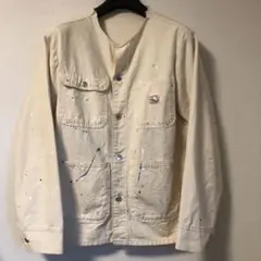 POINTER BRAND ペンキ飛びノーカラーカバーオールジャケット生成りM