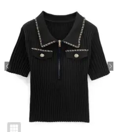 ゴールドチェーンハーフジップニットトップス