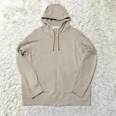 美品✨AOURE パーカー ベージュ ロゴ ダブルジップ フード L 22年製