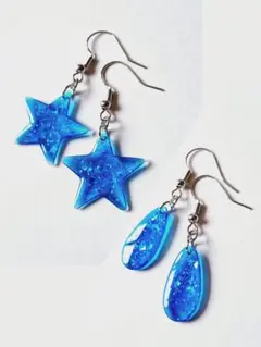 レジンピアス　星　しずく　ブルー　２点セット