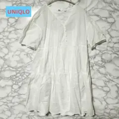 UNIQLO 半袖ティアードシャツワンピース S ホワイト