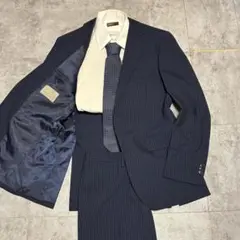 極美品　ユナイテッドアローズ　セットアップスーツ　ネイビー　ストライプ　48