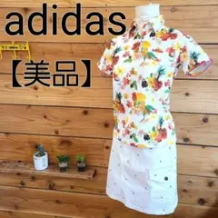 【美品】アディダス☆花柄ポロシャツ☆総柄トロピカル☆半袖☆ゴルフ☆S