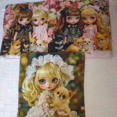 ガーゼハンカチ3枚セットパネル女の子と犬ハンドメイド