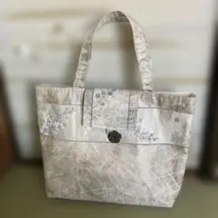 シルバー 花柄刺繍 トートバッグ