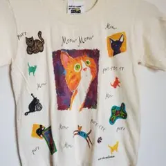 未使用97年製 110子供服 猫Tシャツ 半袖 　ヴィンテージ　夏服　総柄　動物