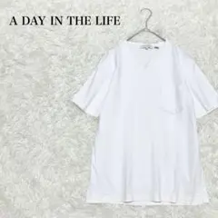 アデイインザライフ　Tシャツ　S　Vネック　胸ポケット　コットン　ホワイト