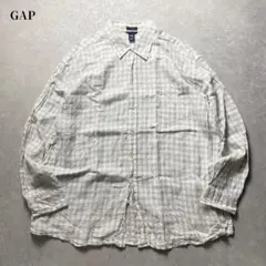 GAP チェックリネン100%シャツ 長袖 ベージュ オーバーサイズ OLD古着