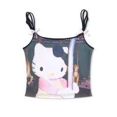 y2k 平成ギャル　可愛いキャミソール　黒いkitty柄カットソー　00s