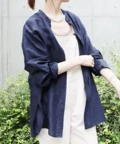 イエナ IENA ラミーリヨセルバックギャザーシャツ　ネイビー　36