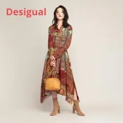 完売品✨Desigual 個性派 長袖ワンピース Lサイズ 美品 アシメトリー