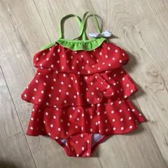 水玉模様のフリル水着 苺柄90cm