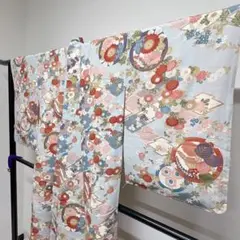 小紋　正絹　金彩　花紋　亀甲　松皮菱　藤　菊　楓　桔梗　着物　053t